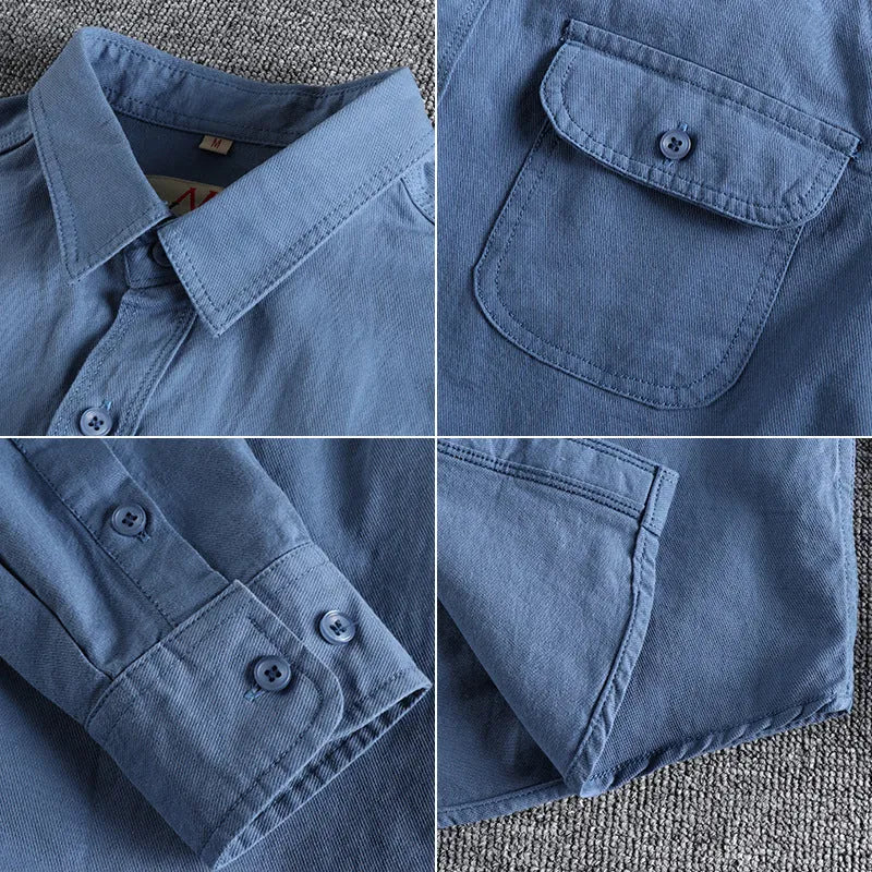 Men's cotton long sleeve shirt in cardigan style, solid light blue colour, regular fit