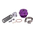 Universal aluminium alloy blow-off valve for turbo protection, 50mm, shown in multiple colours.