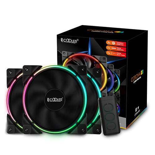 Set of three black 120mm RGB lighting PC case fans.