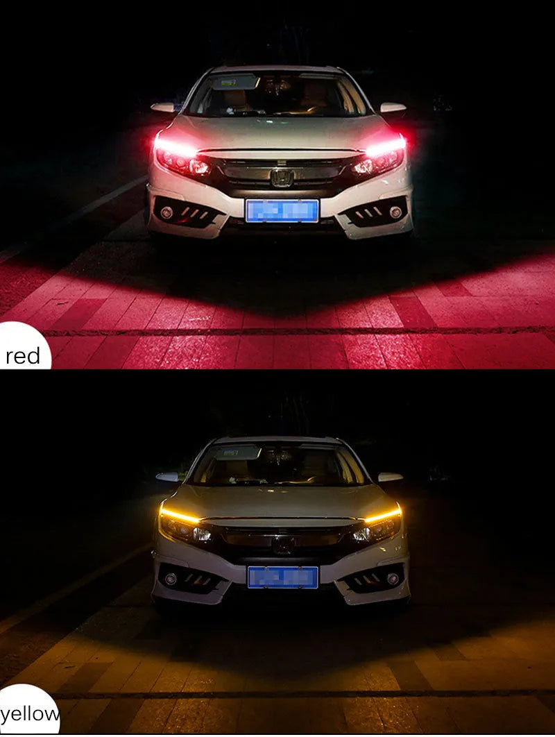 Flexible silicone car LED daytime running light strip with flowing turn signal animation