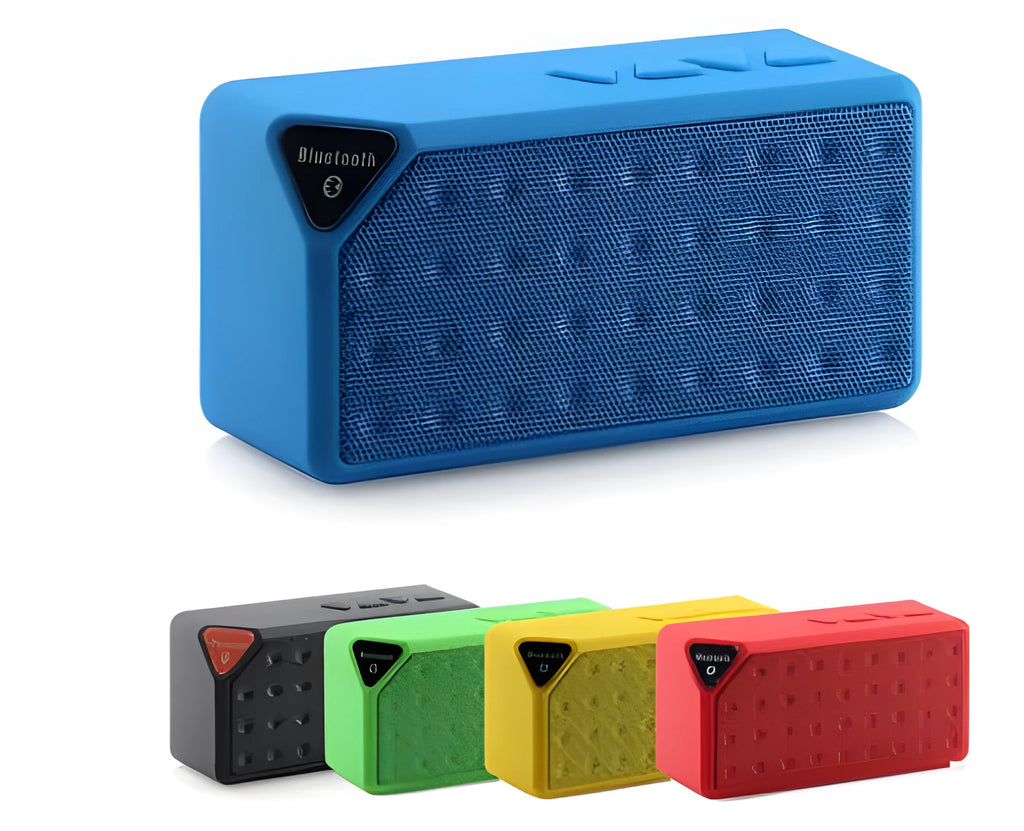 Cannon X3 Wireless Bluetooth Speaker cube in five colour options: black, blue, green, red, yellow