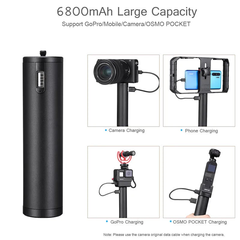 Black aluminium alloy charging treasure handle power bank with integrated grip