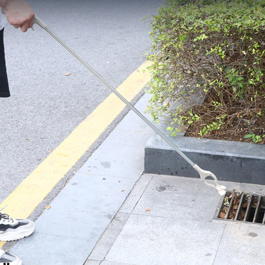 40cm stainless steel garbage picker tool with push-operation handle and non-slip gripper jaws