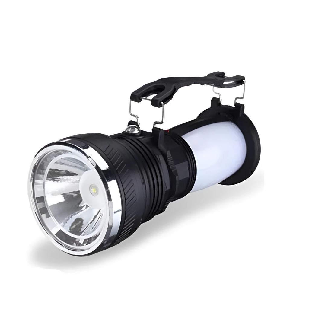 Black solar and USB charging LED emergency flashlight for outdoor use