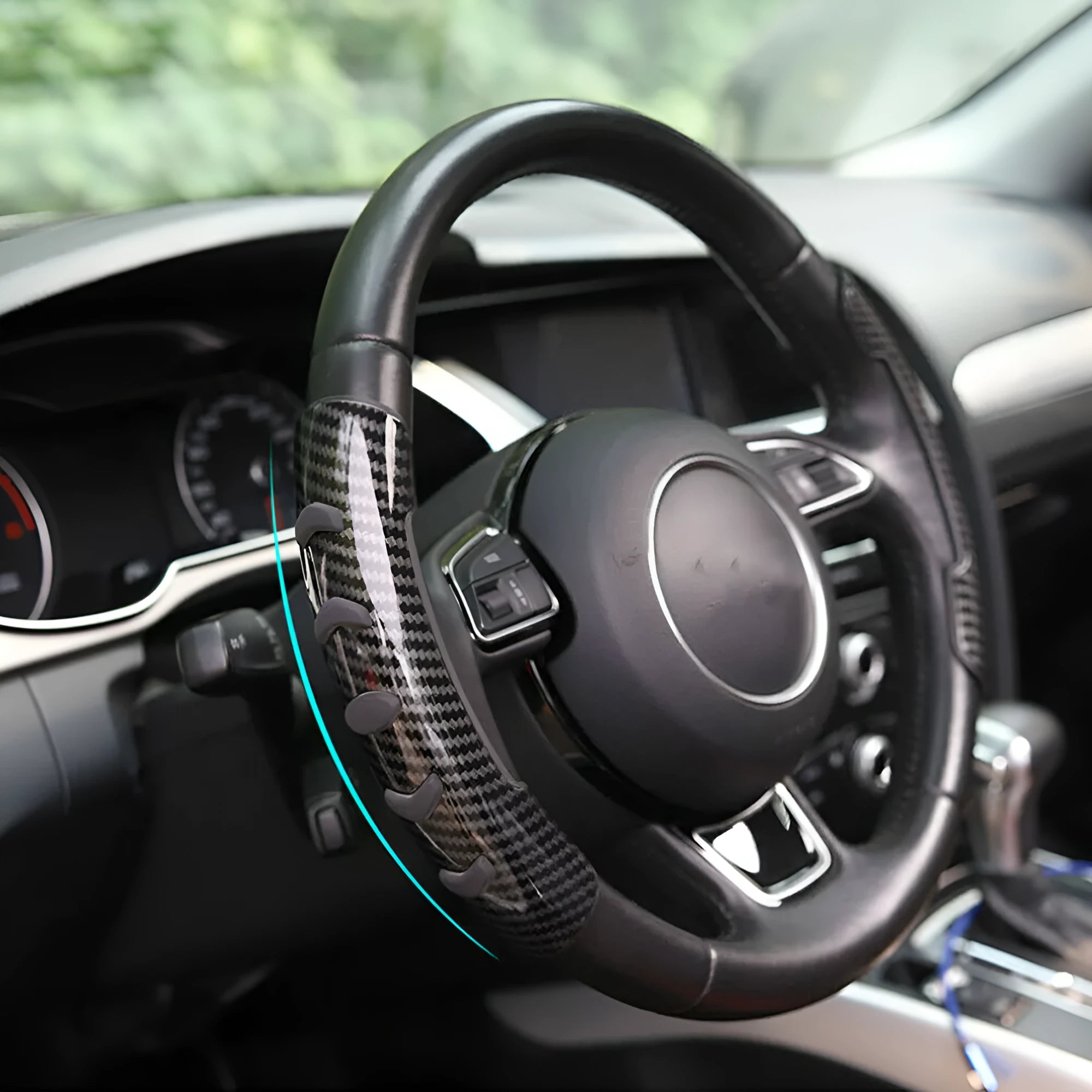 Carbon fibre black fibre anti-skid sleeve for 38cm diameter car steering wheels