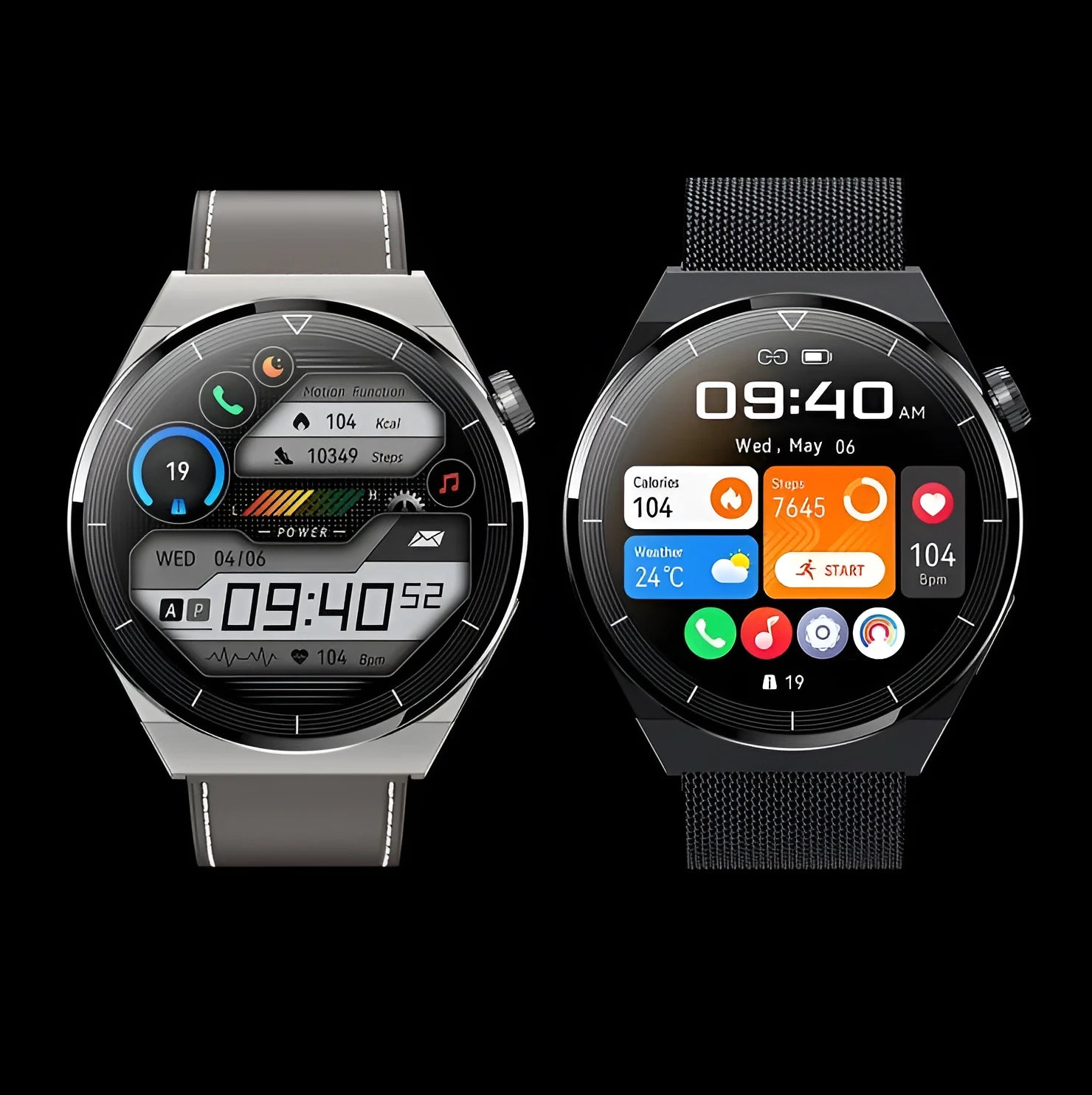 Black or silver Android smart watch with Bluetooth calling and NFC access control on silicone band
