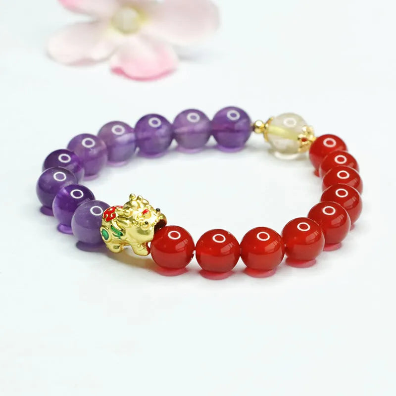 Amethyst Red Agate Bracelet for women, 8mm beads, Chinese style natural crystal jewellery