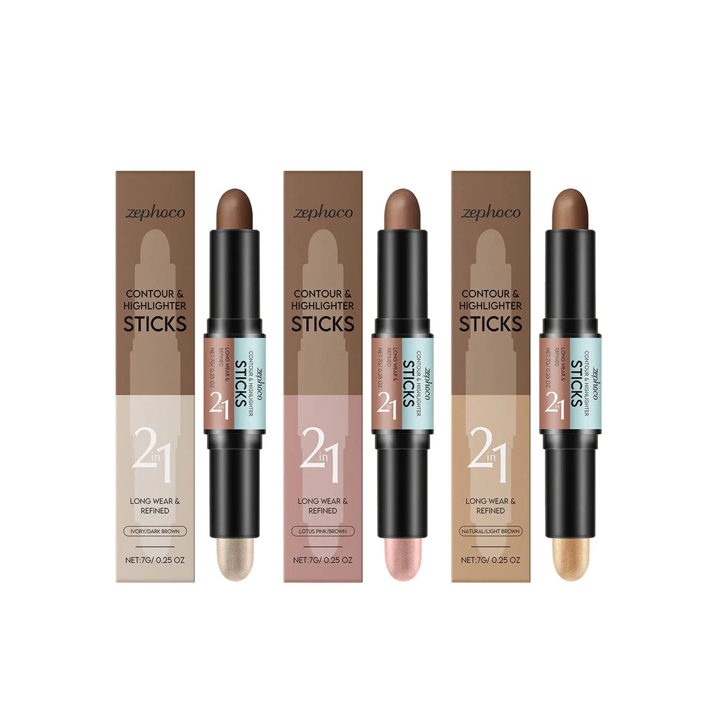 2-in-1 outline highlighter highlight repair pen 7g in three colour choices: natural light brown, lotus root pink brown, ivory white dark brown