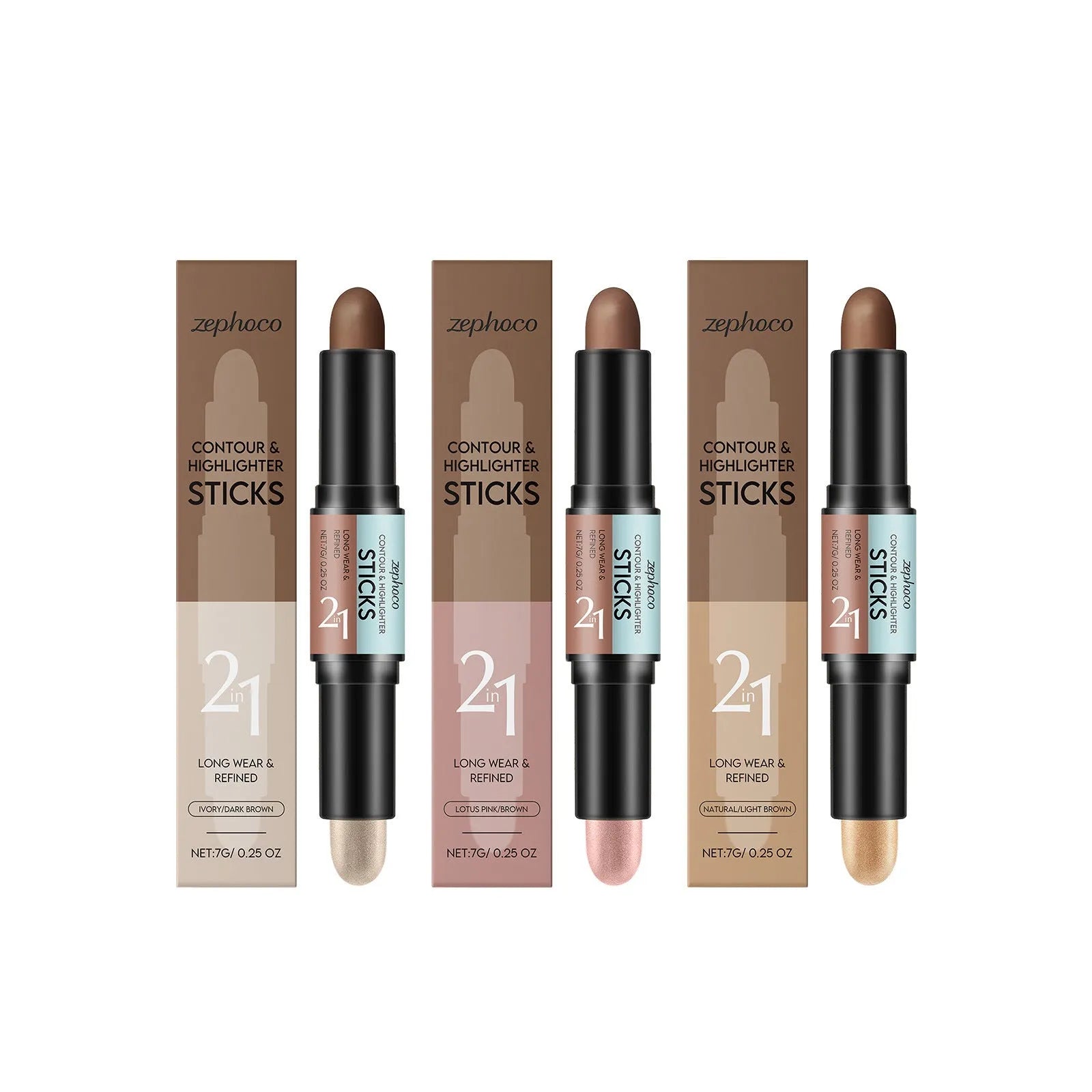 2-in-1 outline highlighter highlight repair pen 7g in three colour choices: natural light brown, lotus root pink brown, ivory white dark brown