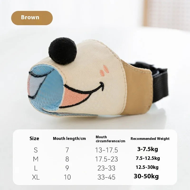 Canvas dog muzzle anti-bite guard in Ollie Brown Bear design, shown in size L for dogs 12.5-30kg.