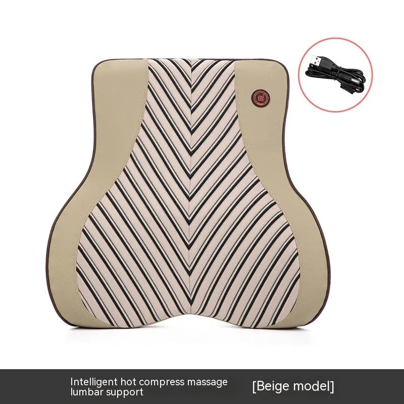 Car electric massage heating headrest lumbar support pillow with memory foam in black and orange