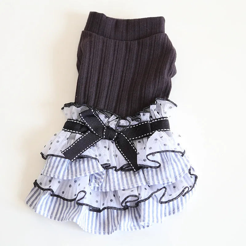 Polka dot lace cake dress pet clothes in taro purple, princess style cloth dog dress