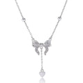 925 silver adjustable clavicle chain necklace with butterfly and heart pendants on O-ring chain