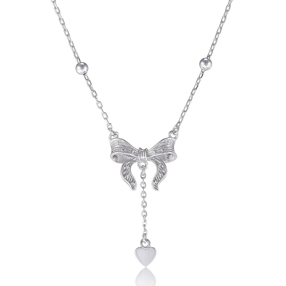 925 silver adjustable clavicle chain necklace with butterfly and heart pendants on O-ring chain