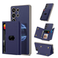 Samsung S24Ultra S25Ultra magnetic wallet phone case with stand in frosted plain leather, carbon fiber pattern option