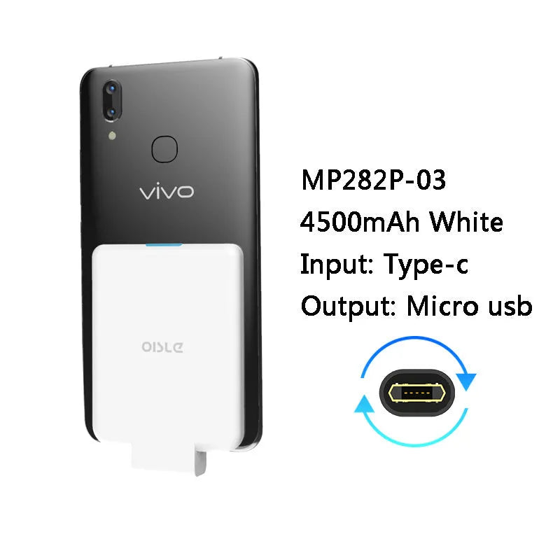 4500mAh back clip battery for iPhone Android Type-C in black, compact size 90mm x 61mm x 9mm
