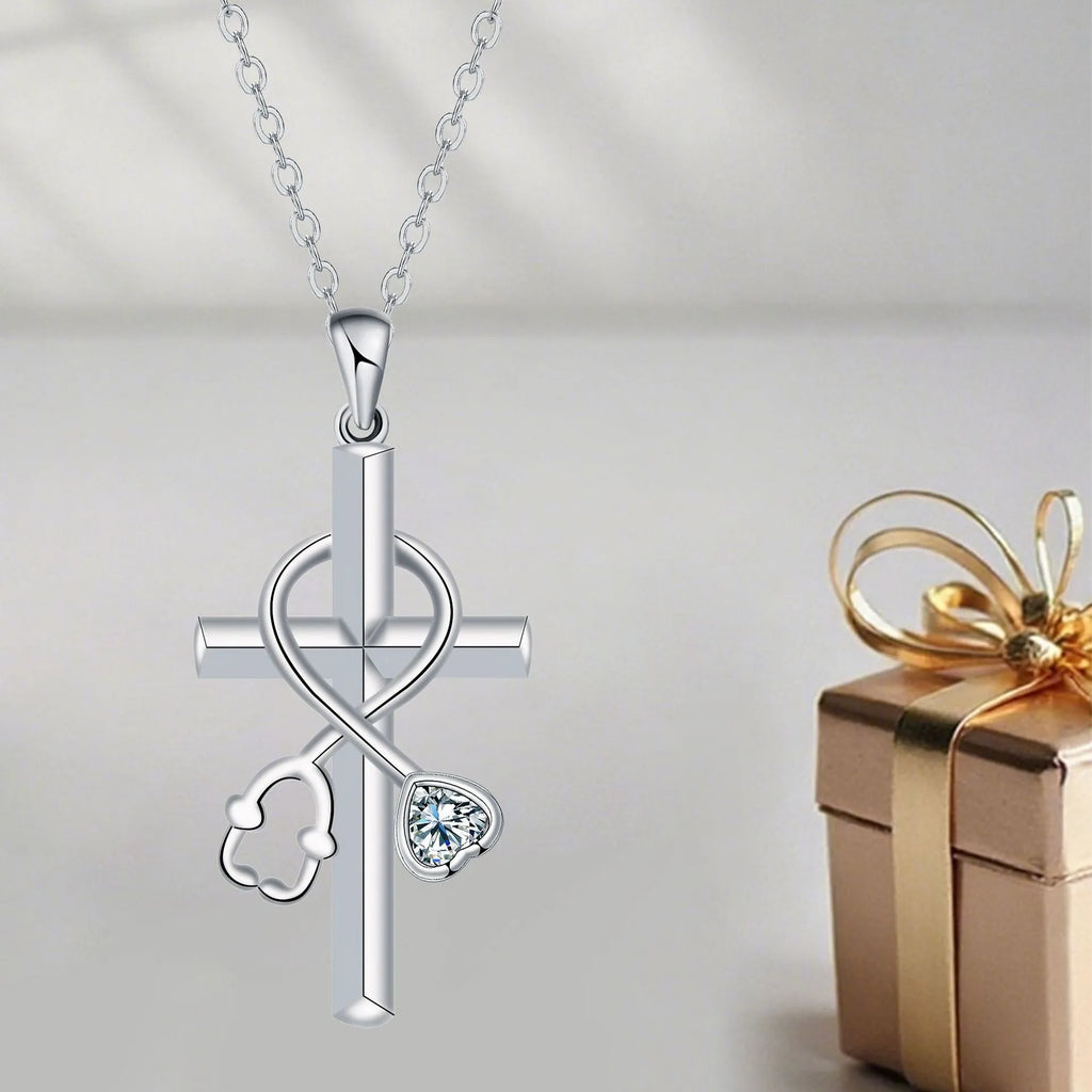 Cross stethoscope necklace with copper pendant and electroplated finish