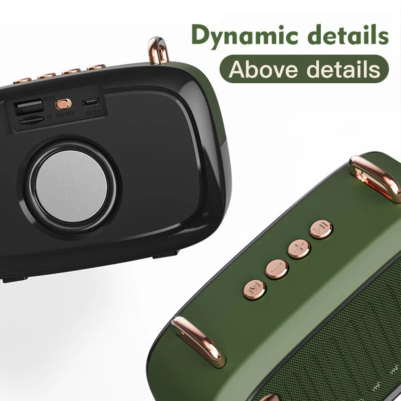 Mini portable Bluetooth speaker with subwoofer in five colour options showing compact design