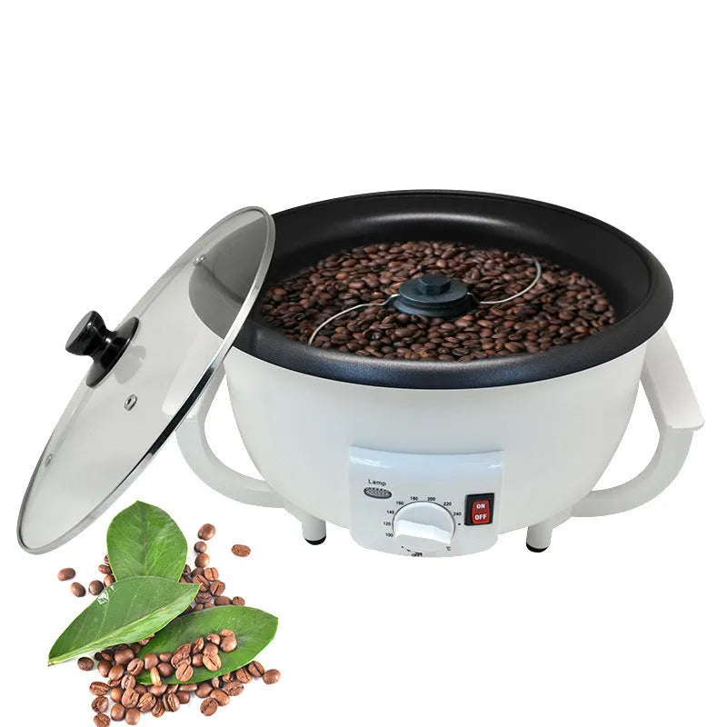 White electric coffee roasting machine with 750g capacity drum roaster for home use