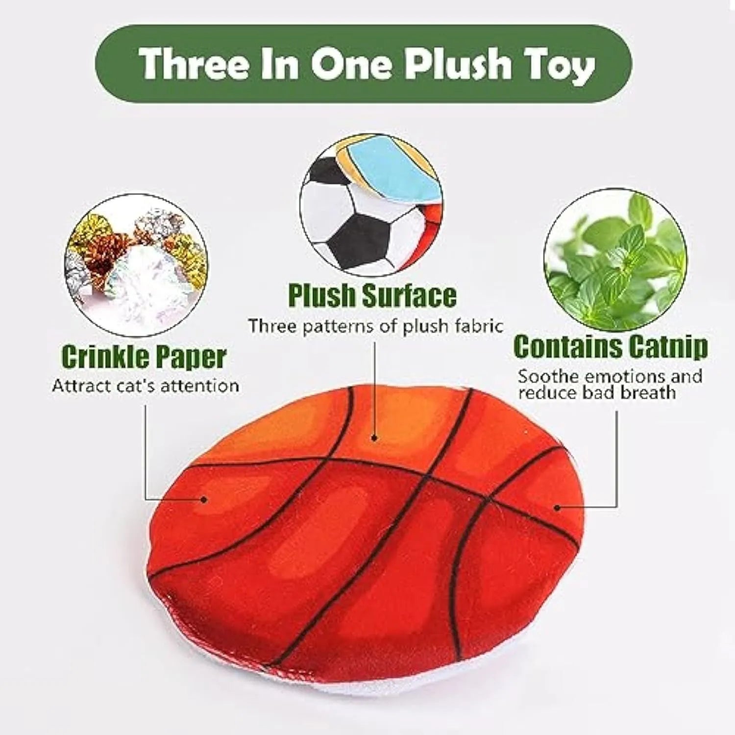 Catnip-filled plush flying disc toy with internal crinkle sounds for indoor cats