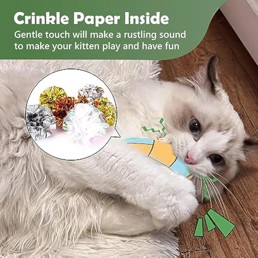 Catnip-filled plush flying disc toy with internal crinkle sounds for indoor cats