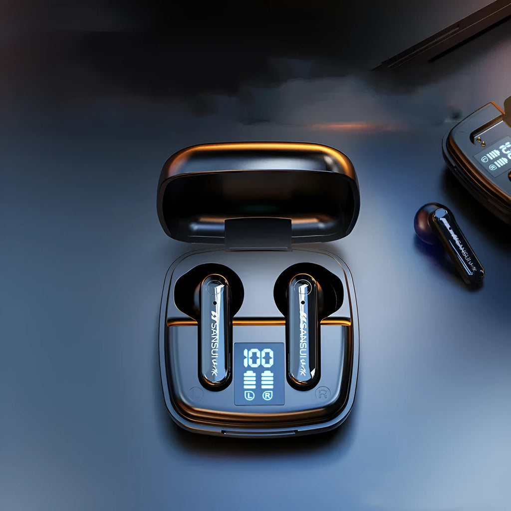 Wireless binaural semi-in-ear earphone in dark night black with HIFI sound quality