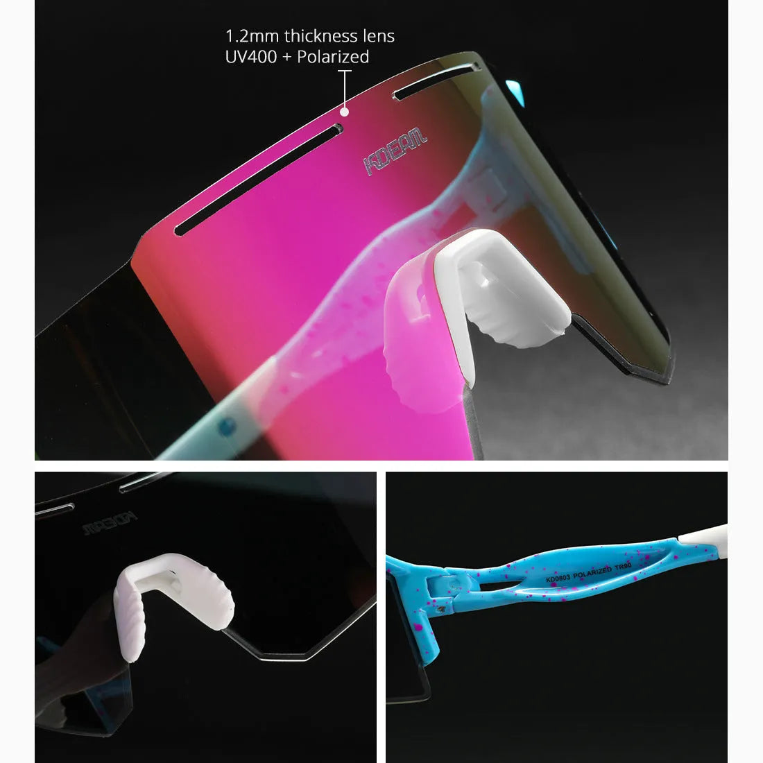 Polarized cycling sunglasses with ultralight TR90 frameless frame, windproof design, available in multiple colours