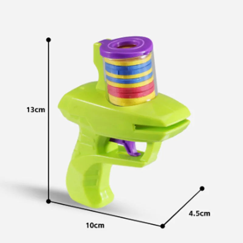 Interactive cat toy launcher with foam disc in green or purple colour options