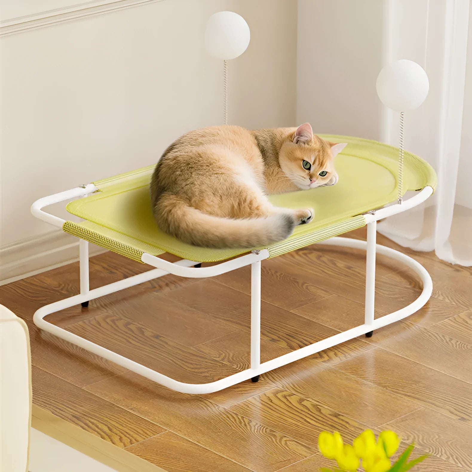Breathable fabric cat kennel with bracket frame in gray yellow or linen style for indoor pet sleeping