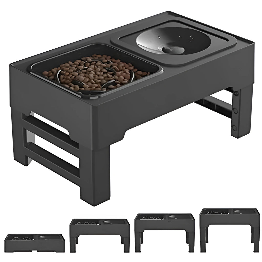 Elevated dog bowl with adjustable height, slow feeder bowl, non-spill water bowl, anti-slip rubber pads, for small medium large dogs