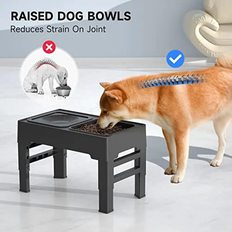 Elevated dog bowl with adjustable height, slow feeder bowl, non-spill water bowl, anti-slip rubber pads, for small medium large dogs
