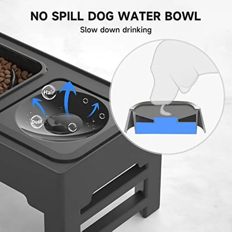 Elevated dog bowl with adjustable height, slow feeder bowl, non-spill water bowl, anti-slip rubber pads, for small medium large dogs
