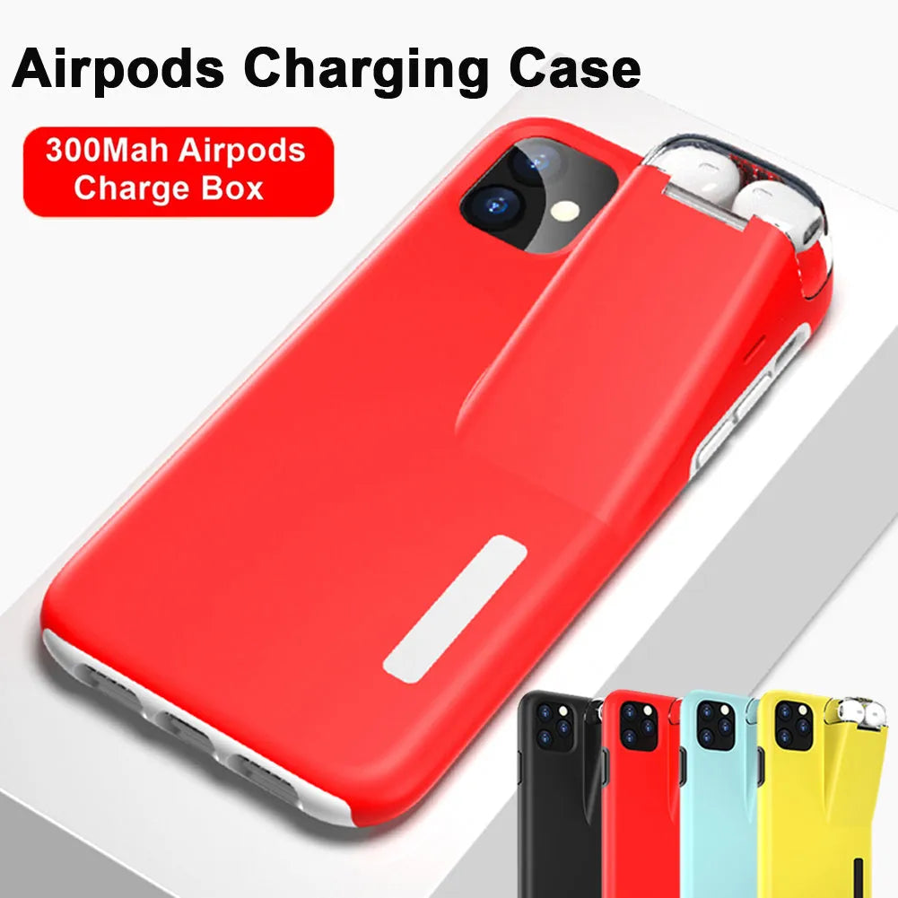 2-in-1 matte acrylic and silicone case cover for iPhone and AirPods charging case in black