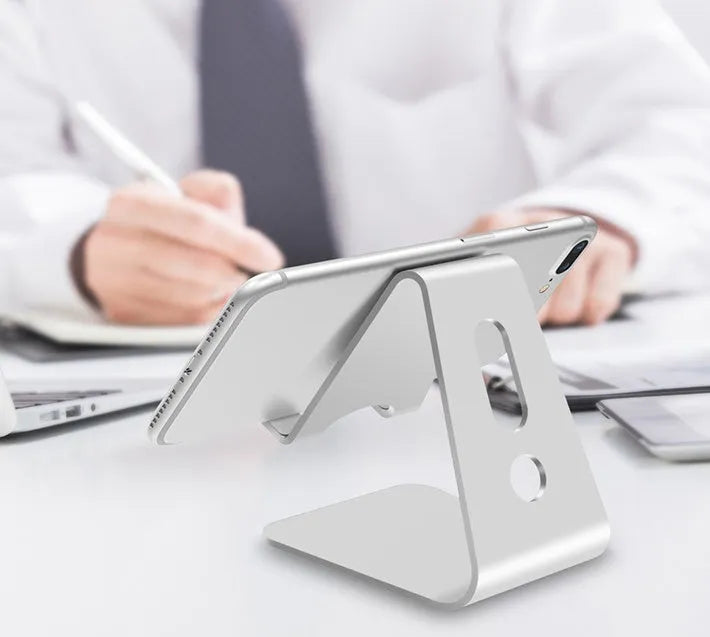 Universal Phone Buddy metal aluminium alloy stand holding a tablet in hands-free viewing
