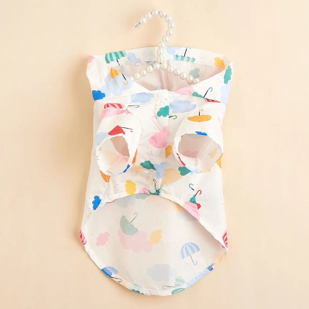 Cartoon umbrella pattern dog raincoat in colourful print with sizes XS S M L XL