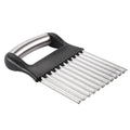 Stainless steel potato wave knife for cutting ripple crisps and chips, 14cm long by 9cm wide