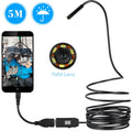 OWSOO USB endoscope camera with 5m cable, hook, magnet, and side mirror accessories for phone and PC inspection.