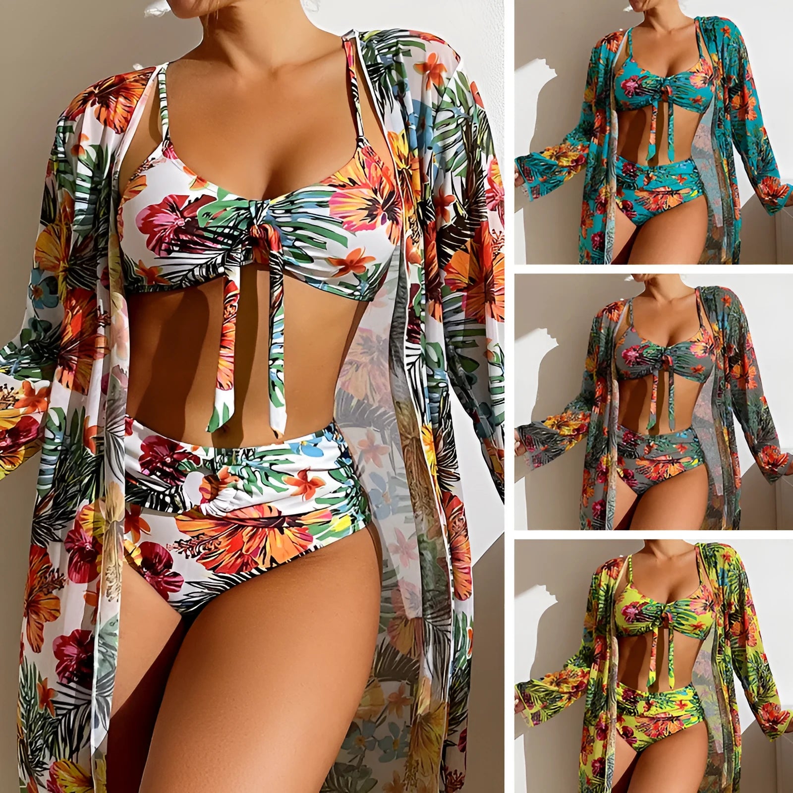 Women's long blouse split bikini plus size suit in loose polyester fabric, eight colours available, sizes S to 3XL