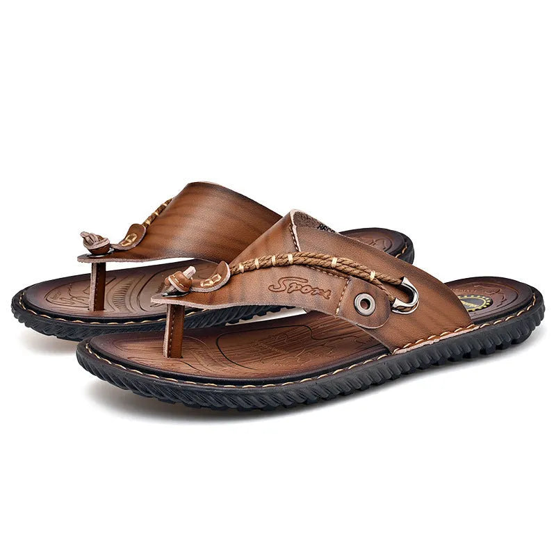 Men's non-slip casual slippers in black PU leather with wear-resistant outsole