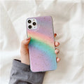 Rainbow gradient coloured TPU phone case with stripe design for iPhone models.