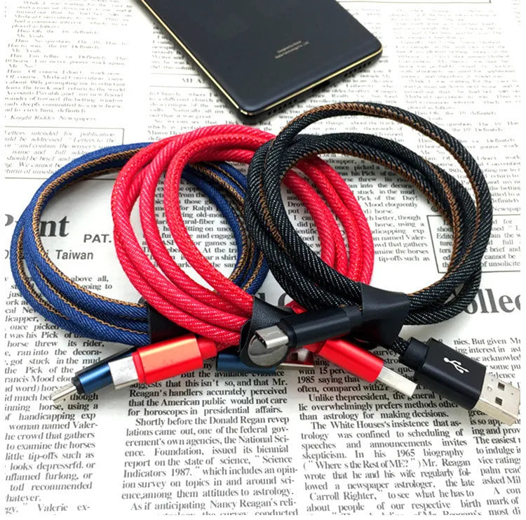 Cowboy Type-C charging cable with denim exterior and aluminium alloy connector in black, 1.5m length