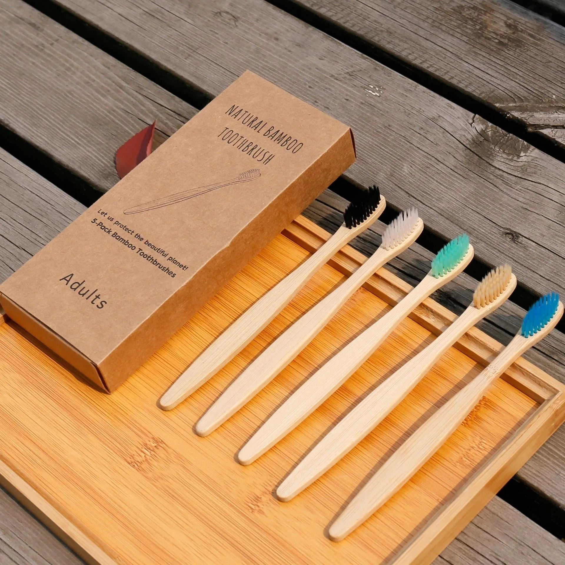 Eco friendly bamboo soft fibre toothbrush with biodegradable handle and soft PBT bristles