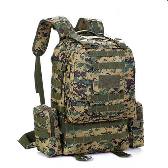 50L outdoor backpack in wolf brown with nylon fabric, multiple compartments, and webbing details