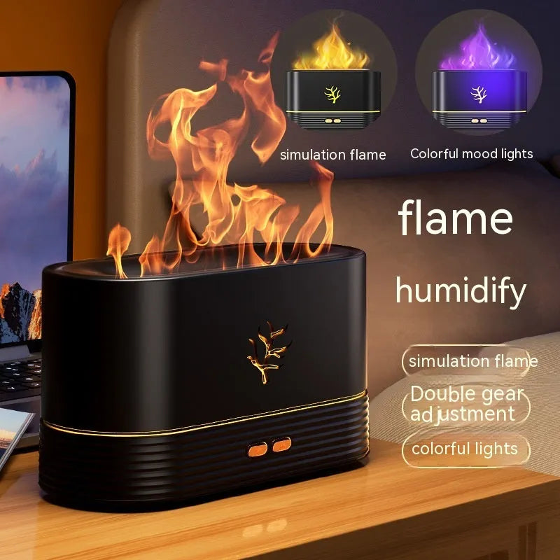 White USB flame humidifier with LED flame effect and fog for home decor