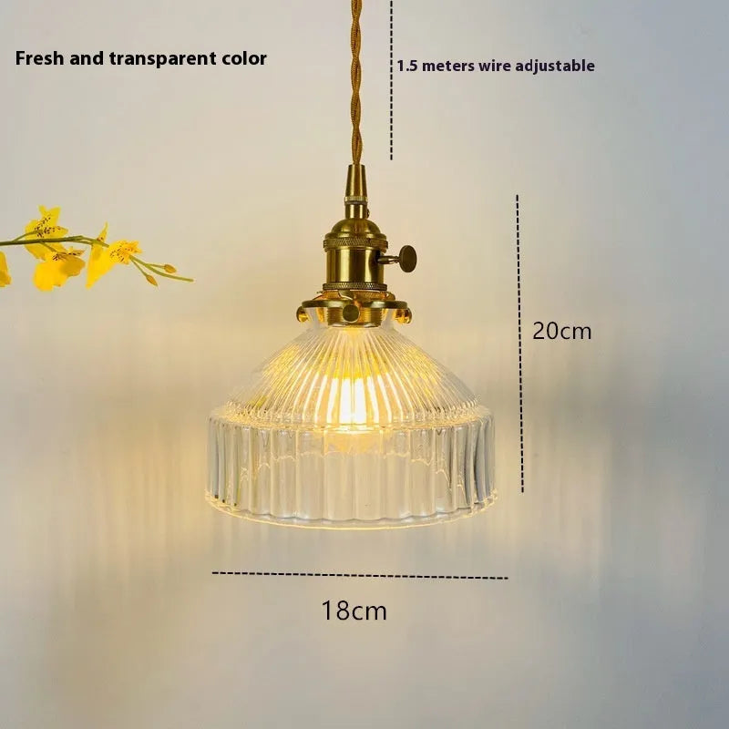 Nordic retro brass glass chandelier with H65 brass frame and amber glass shade on white background