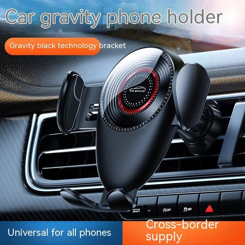Universal car air vent phone bracket in black, mounted on a car interior air outlet
