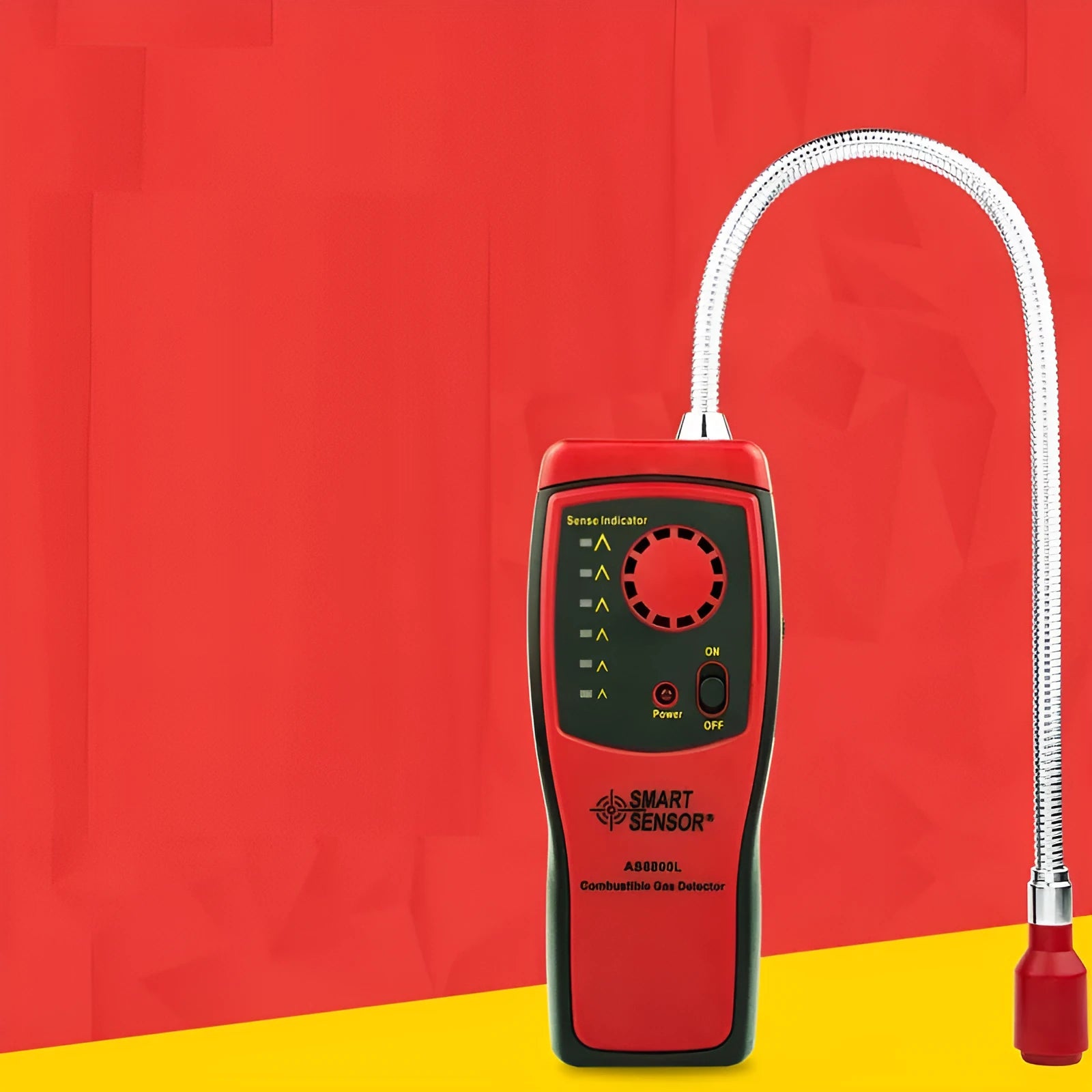 AS8800L portable flammable gas detector showing front display with LED lights and compact handheld design