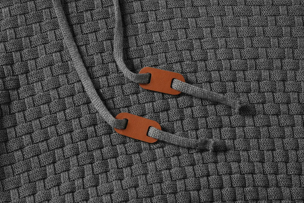 Men's cotton-polyester blend hoodie sweater on a hanger, shown in one of nine available colours.