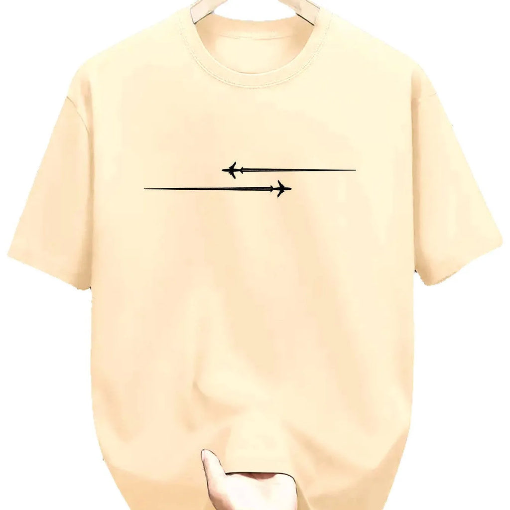 Pattern printed sports round neck T-shirt in cotton blend, loose fit, short sleeves, available in six colours