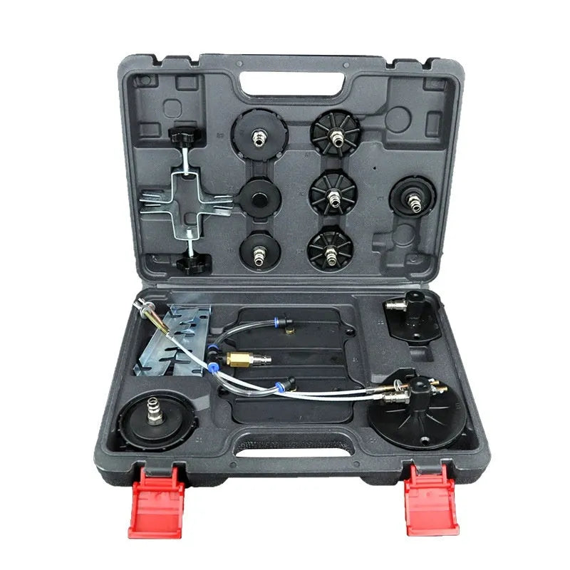 Pneumatic brake fluid replacement machine with pressure gauge and transparent drain hose